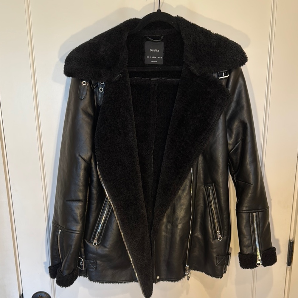 Bershka Black Faux Leather Jacket Size M